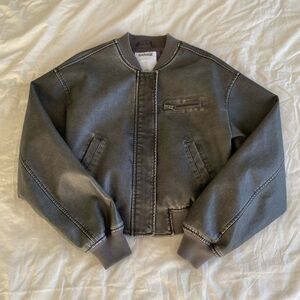 Garage Crop Washed Faux Leather Bomber